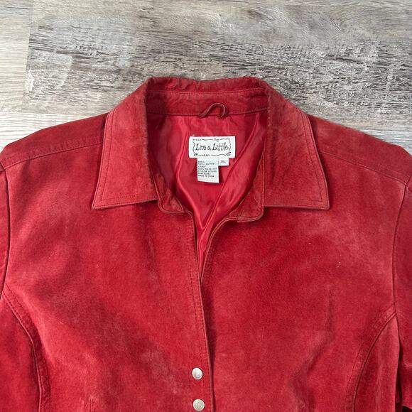 Live a Little Red Suede Leather Snap Jacket XL - Picture 5 of 6